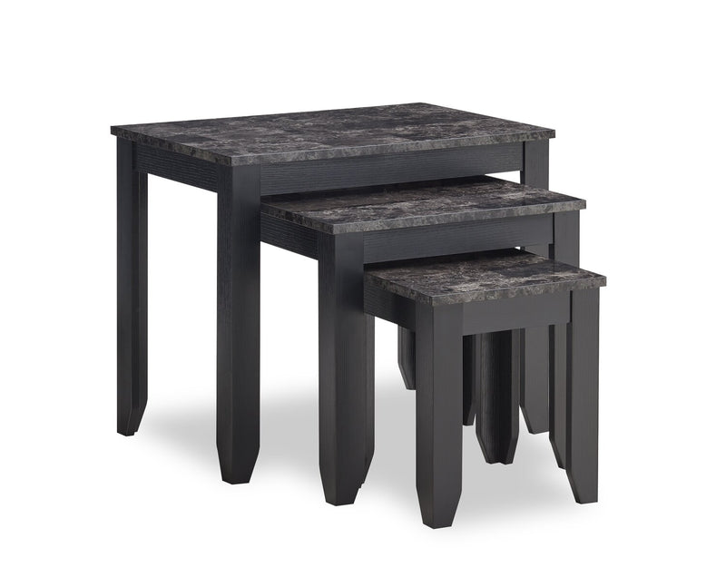 Roma  25\" 3-Piece Nesting Tables with Shelf - Black Marble Look