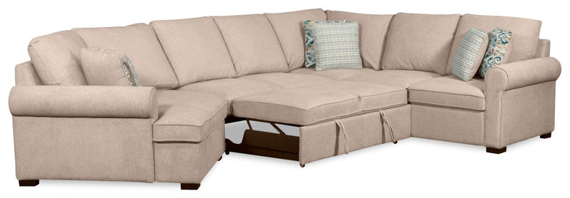 Scott Living Haven 3-Piece Left-Facing Chenille Fabric Cuddler Sleeper Sectional - Taupe