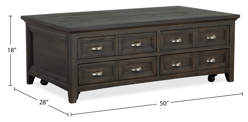 Hanson 50” Traditional Pine Lift Top Coffee Table with Storage and Casters - Graphite