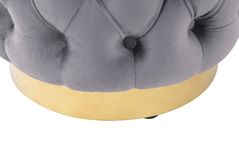 Adell 17\" Round Fabric Ottoman with Gold Base - Grey