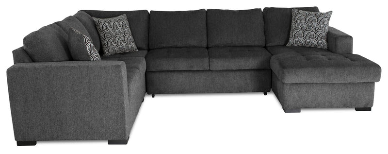 Made in Canada Legend 4-Piece Right-Facing Chenille Fabric Sleeper Sectional with Storage Chaise - Pepper Grey