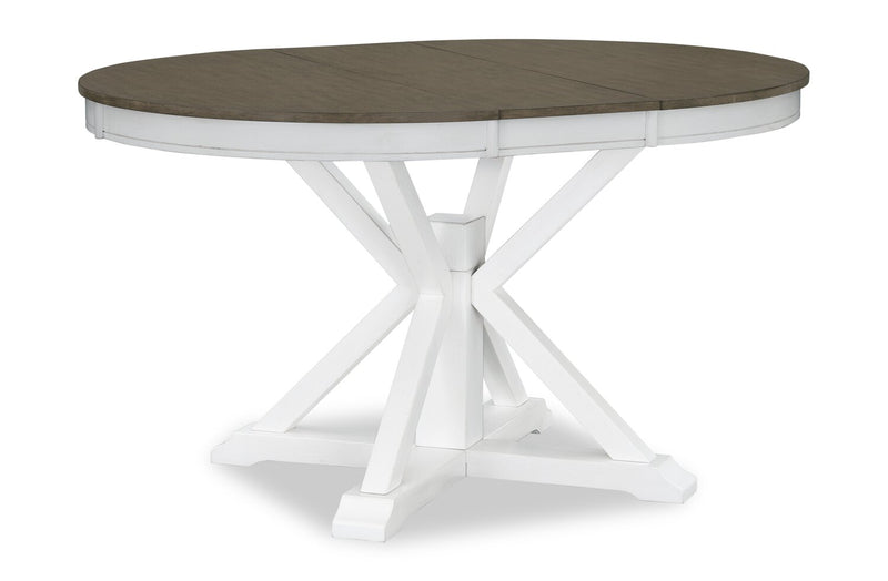 Brook Dining Table with 42-54\"W Extension, Round - White/Brown