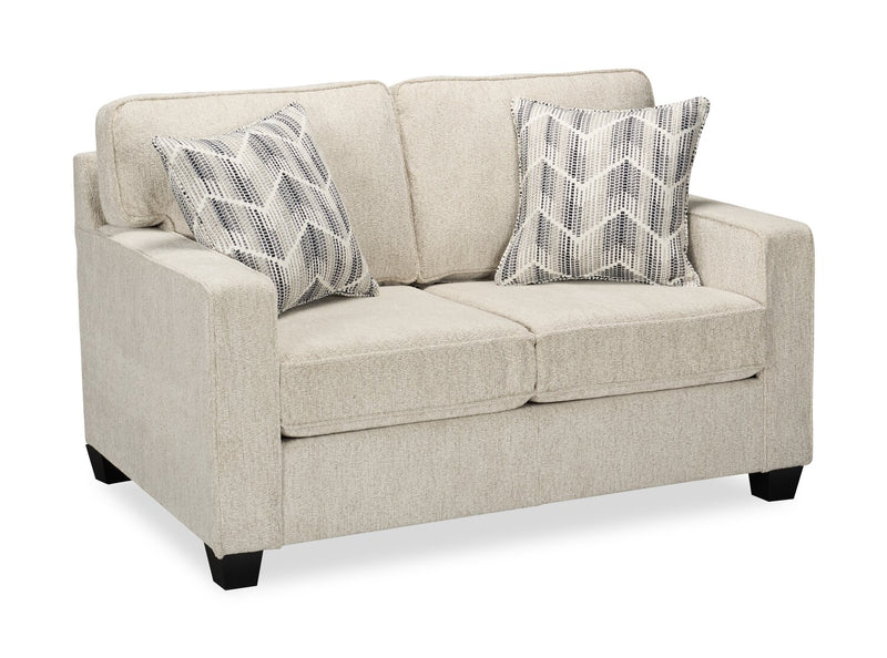 Made in Canada Lennox 57\" Chenille Fabric Loveseat with Reversible Cushions and Accent Pillows - Taupe