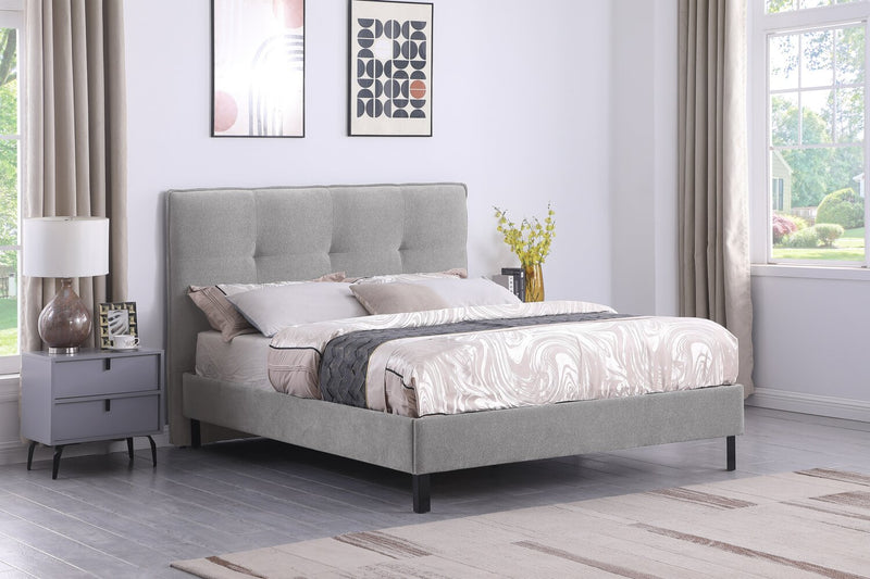 Amos Grey Upholstered Platform Bed with Tufted Headboard - Queen