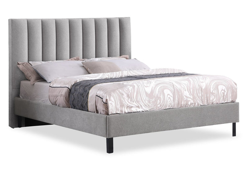 Amos Upholstered Headboard in Grey Fabric, Channelled - Queen Size