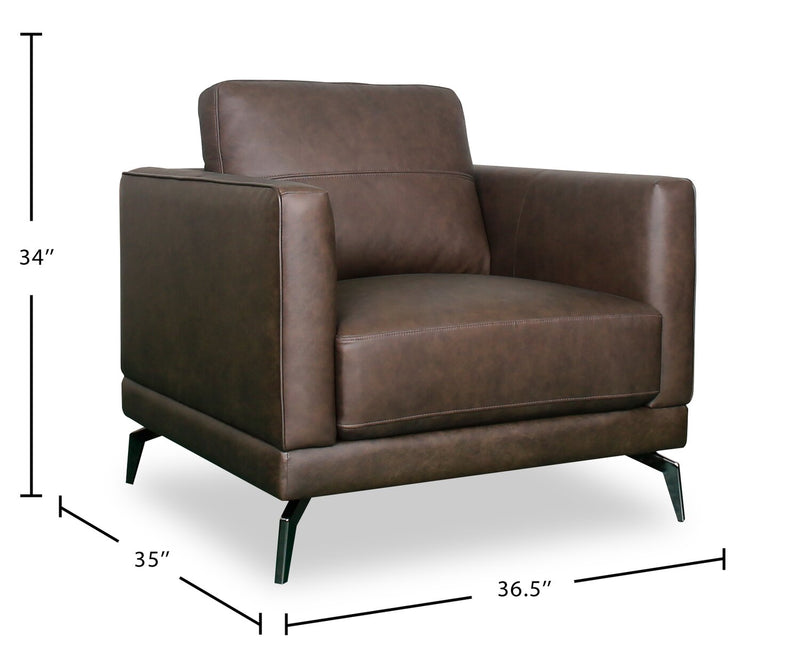 Melrose 36.5\" Top-Grain Genuine Leather Chair with Metal Legs - Dark Brown