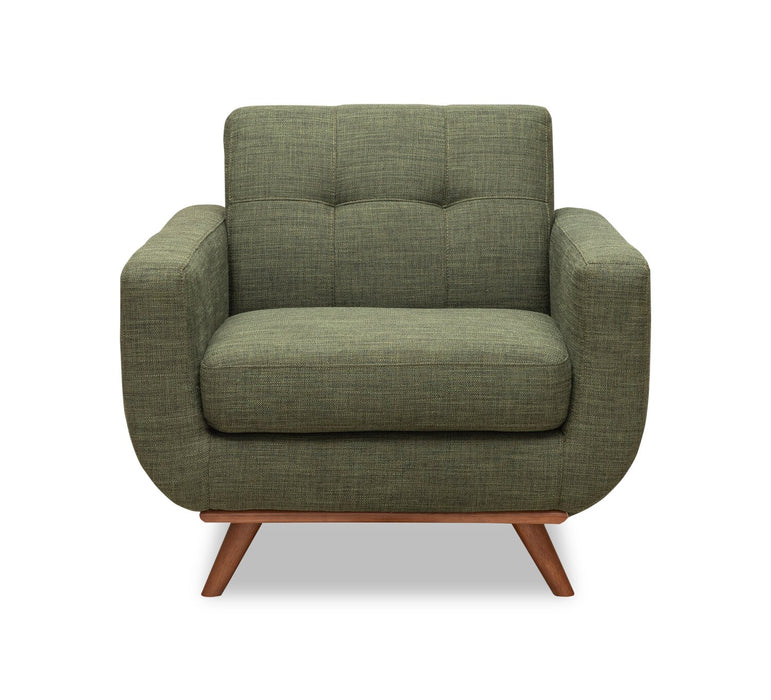 Kort & Co. Freeman 37\" Linen-Look Fabric Chair with Wood Legs and Tufted Back Cushion - Avocado Green
