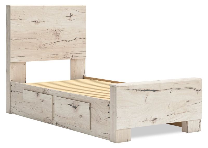 Derekson Storage Bed with 2 Built-In Side Drawers for Kids, Rustic White - Twin Size