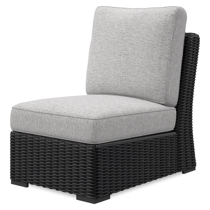 Jasper Outdoor Patio Armless Chair - Resin Wicker, Nuvella Fabric, UV & Weather Resistant - Grey/Black