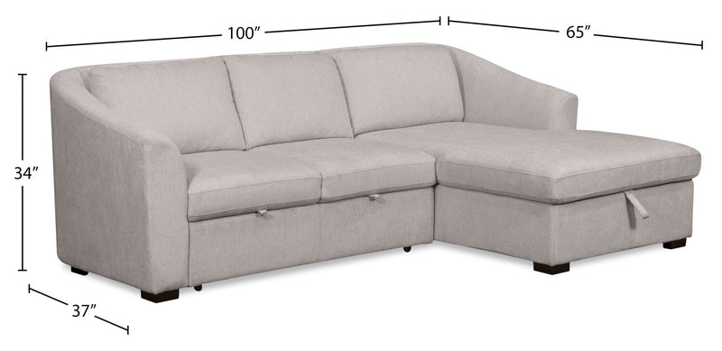 Envy 2-Piece Right-Facing Chenille Fabric Sleeper Sectional with Storage Chaise - Fog Grey