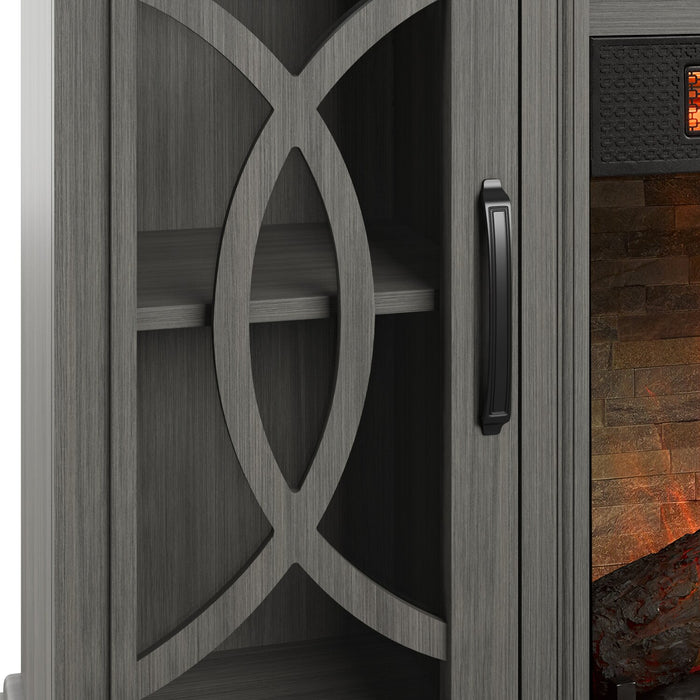 Brooke 62\" Contemporary Electric Fireplace TV Stand with Storage & Cable Management for TVs up to 70\"- Grey