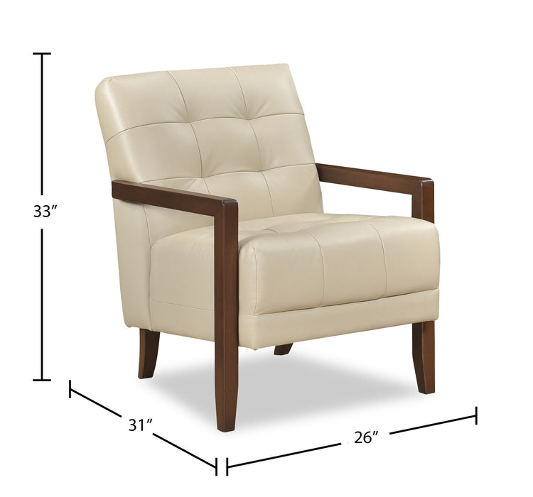 Enzo 26\" Genuine Leather Accent Chair with Biscuit Tufting, Track Arms and Wood Legs - Beige