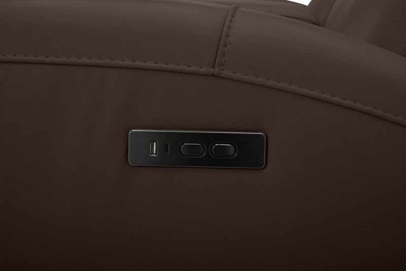 Reign 87\" Top-Grain Genuine Leather Power Reclining Sofa with USB Ports - Silverado Chocolate Brown