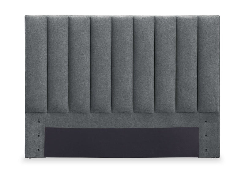 Amos Upholstered Platform Bed in Charcoal Fabric with Channelled Headboard - Queen Size