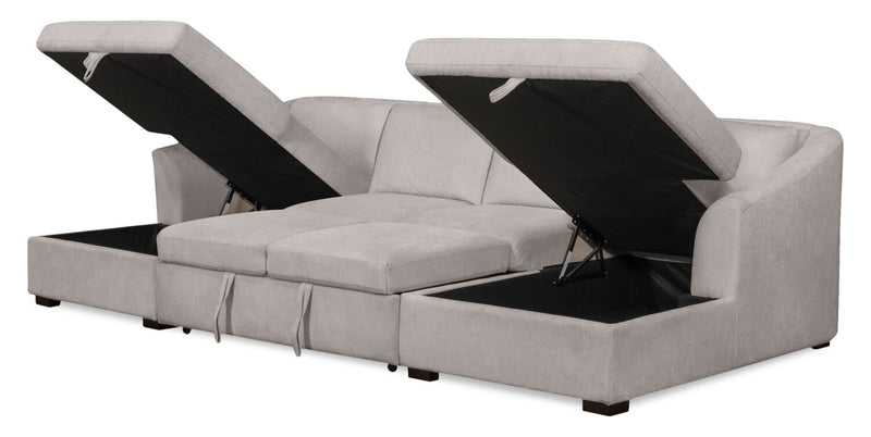 Envy 3-Piece Chenille Fabric Sleeper Sectional with Two Storage Chaises - Fog Grey