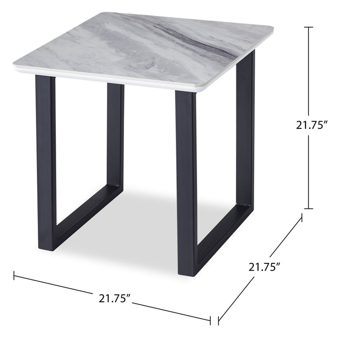 Serena 21.75\" Modern End Table - White & Black with Marble Look