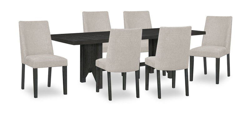Emery 7pc Dining Set with Table & 6 Chairs, Wood, 72-96\"W Extension - Black & Grey