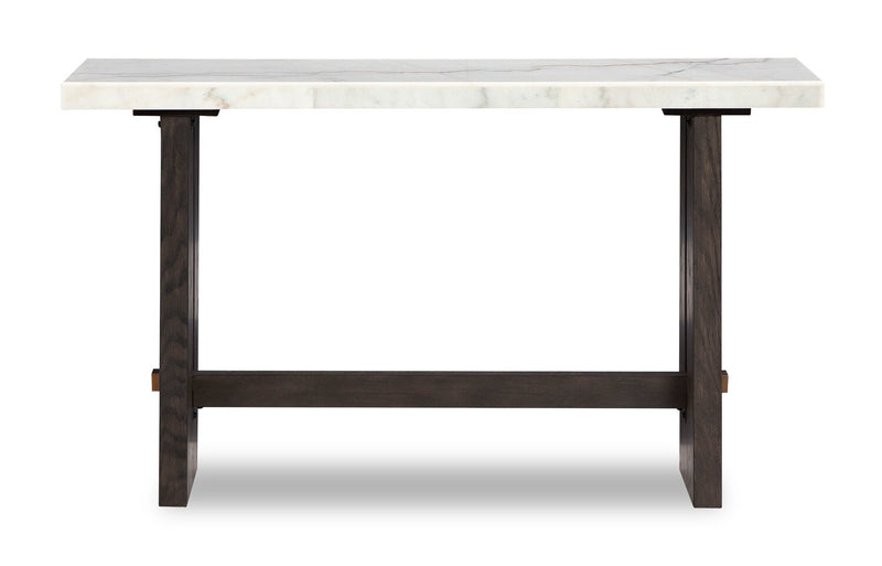 Warwick 52” Solid Wood and Marble Sofa Table – White and Brown Oak
