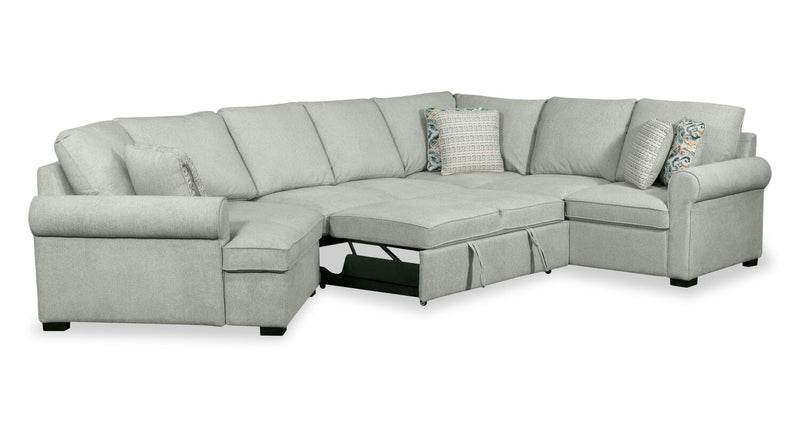 Scott Living Haven 3-Piece Left-Facing Chenille Fabric Cuddler Sleeper Sectional - Seafoam Blue
