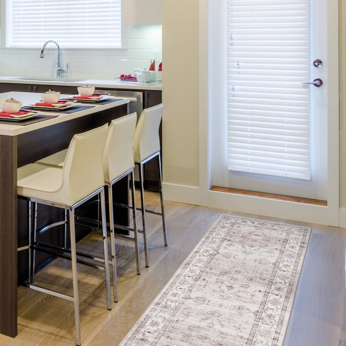 Aylin Ivory Washable Runner Area Rug - 2’ x 7’