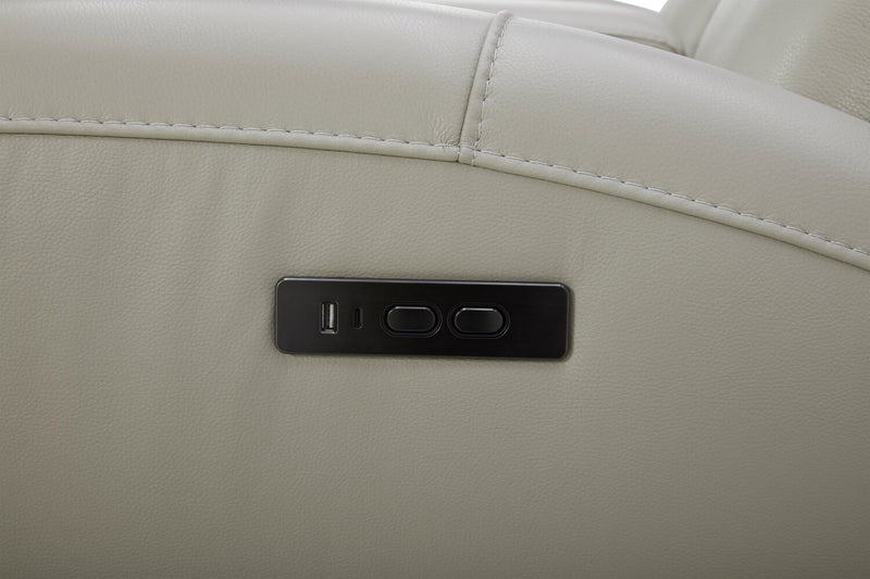 Reign 87\" Top-Grain Genuine Leather Power Reclining Sofa with USB Ports - Deltona Moonshine Taupe