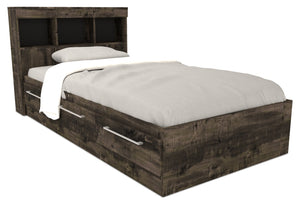 Riley Mates Bed with Bookcase Headboard Set for Kids, Made in Canada, Grey - Twin Size