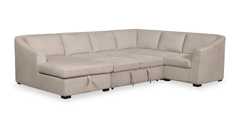 Envy 5-Piece Left-Facing Chenille Fabric Sleeper Sectional with Storage Chaise - Almond Beige