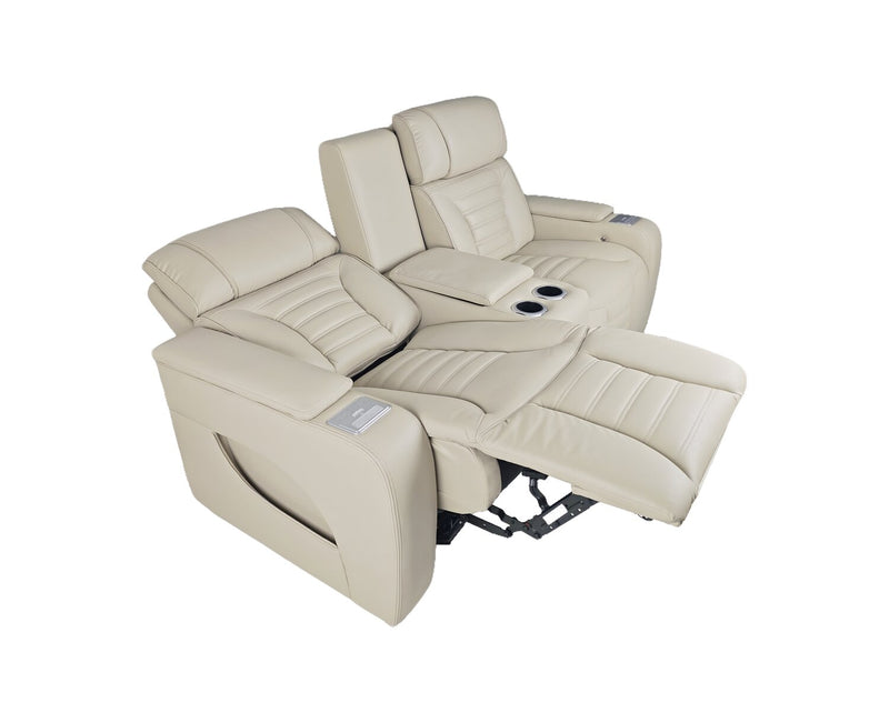 Zen 75.5\" Leather-Look Fabric Power Reclining Massage Loveseat with Refrigerator Console - Apricot