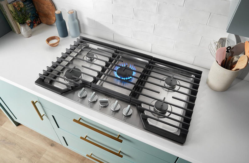 Whirlpool 30\" Gas Cooktop with Fifth Burner and EZ-2-Lift™ Hinged Cast-Iron Grates - WCGK7030PS