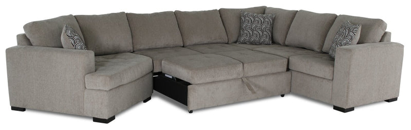 Made in Canada Legend 4-Piece Left-Facing Chenille Fabric Cuddler Sleeper Sectional - Platinum Beige