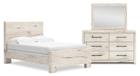 Derekson 5pc Bedroom Set with Panel Bed, Dresser & Mirror, Rustic White  - Full Size