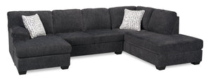 Made in Canada Morgan 2-Piece Right-Facing Chenille Fabric Wrap Sectional with Accent Pillows - Grey