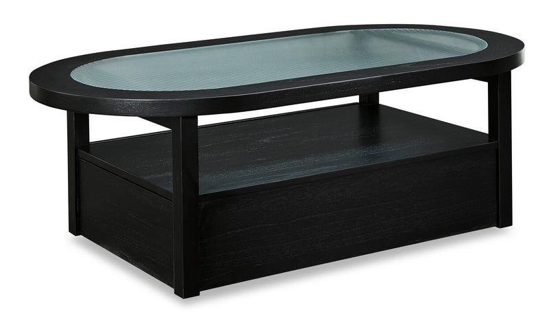 Julian 52” Contemporary Glass Coffee Table with Storage and Casters - Black