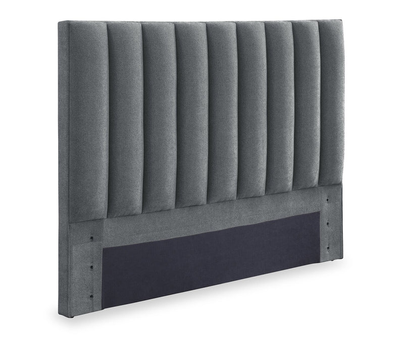 Amos Upholstered Platform Bed in Charcoal Fabric with Channelled Headboard - Queen Size