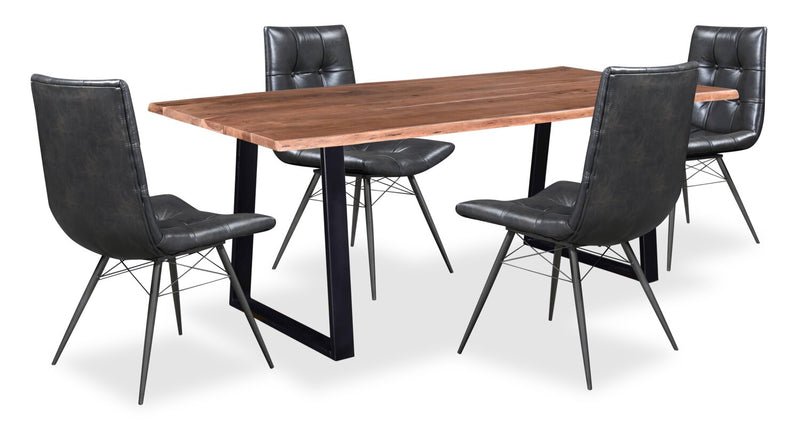 Oskar 5pc Dining Set with Table & 4 Avis Chairs, Acacia Wood & Metal, 79\"W - Natural & Black