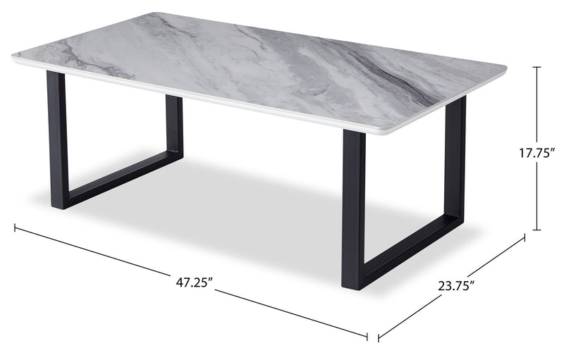 Serena 47.25\" Modern Coffee Table - White & Black with Marble Look