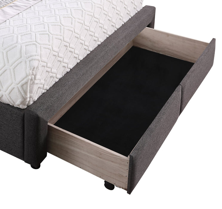 Beck Upholstered Storage Bed in Dark Grey Fabric, Button Tufted - Full Size
