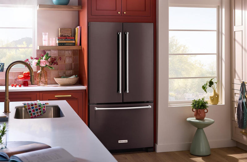 KitchenAid 36\" 20 Cu. Ft. Counter-Depth French-Door Refrigerator - Black Stainless Steel - KRFC136RBS