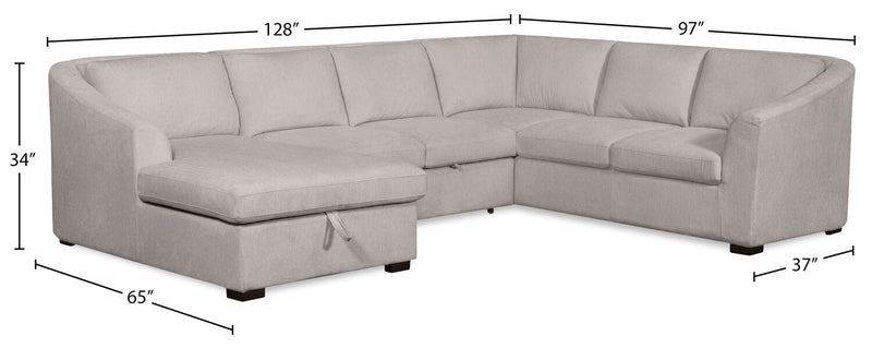 Envy 3-Piece Left-Facing Chenille Fabric Sleeper Sectional with Storage Chaise - Fog Grey