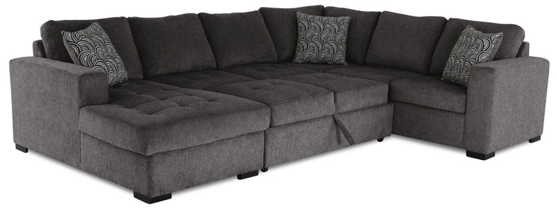 Made in Canada Legend 4-Piece Left-Facing Chenille Fabric Sleeper Sectional with Storage Chaise - Pewter Brown