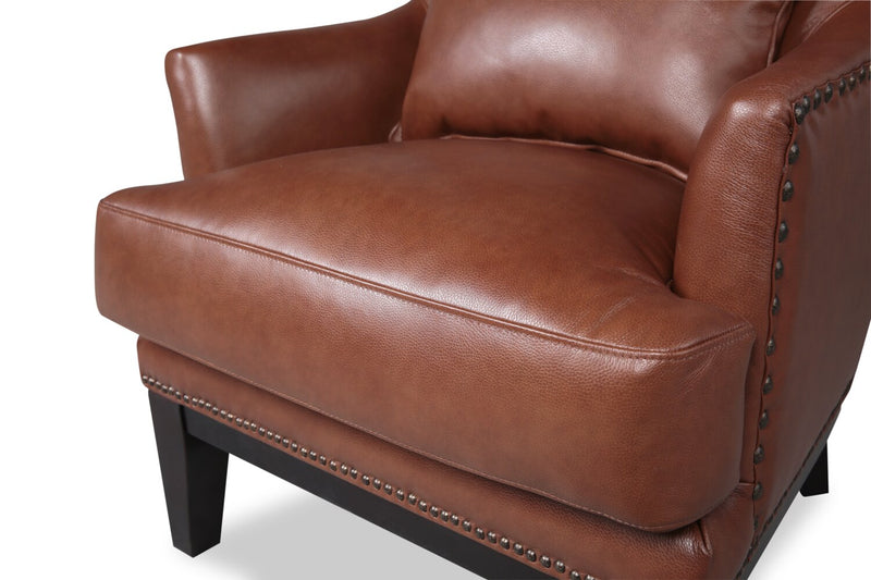 Haden 30\" Genuine Leather Accent Chair with Wood Base and Nailhead Trim - Sidekick Cobblestone Brown