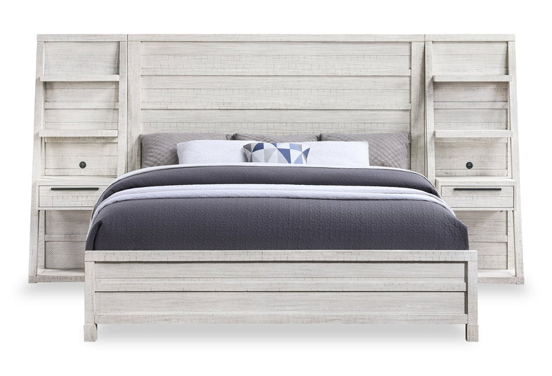 Haven Pier Bed with Headboard, Frame & 2 Piers, USB, LED, White - King Size