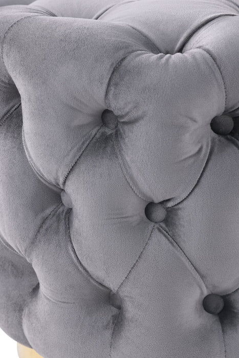 Adell 17\" Round Fabric Ottoman with Gold Base - Grey