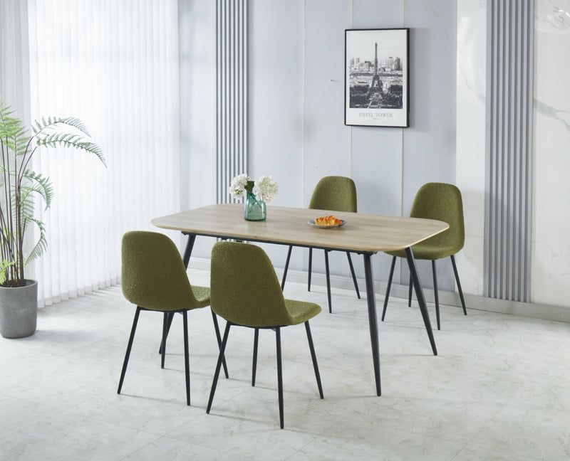 Joss 5pc Dining Set with Table & 4 Chairs - 63-86.5\"W Butterfly Extension, Metal  - Natural/Green