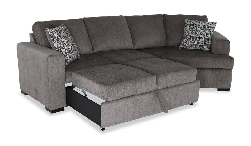 Made in Canada Legend 2-Piece Right-Facing Chenille Fabric Cuddler Sleeper Sectional - Pewter Brown