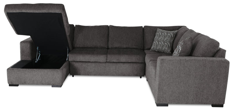 Made in Canada Legend 4-Piece Left-Facing Chenille Fabric Sleeper Sectional with Storage Chaise - Pewter Brown