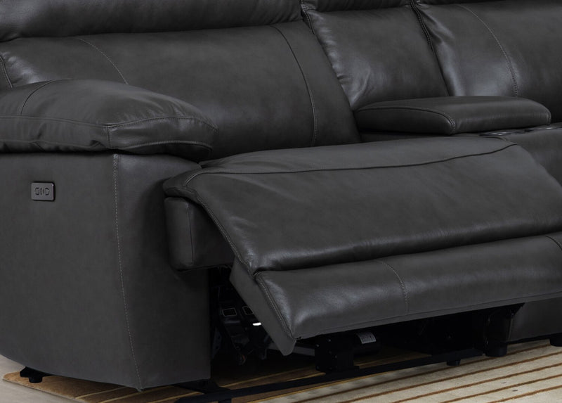 Sorrento 6-Piece Genuine Leather Power Reclining Sectional with Storage Console and USB Port - Charcoal Grey