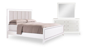 Halo 5pc Bedroom Set with Bed, Dresser & Mirror, LED, Glam, White - Queen Size