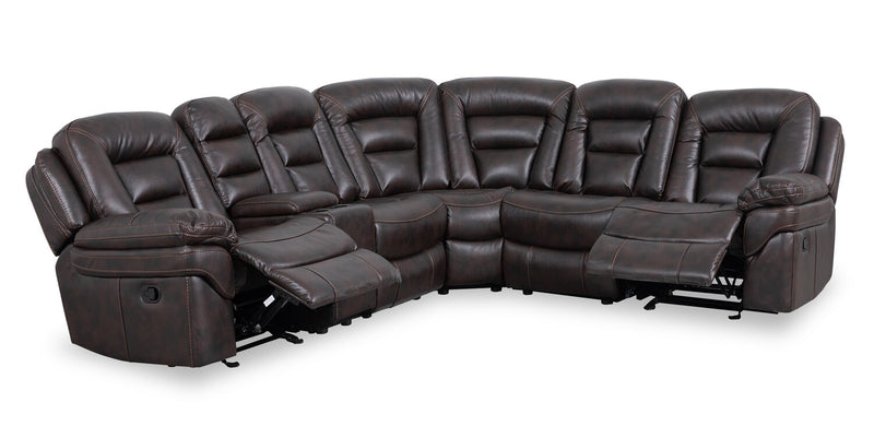 Leo 6-Piece Leather-Look Fabric Reclining Sectional with Storage Console and Dual Cupholders - Walnut Brown