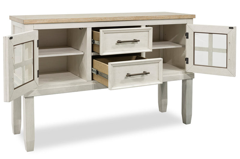 Quill Dining Server with Storage & Drawers, 56\"W - Antique White & Brown